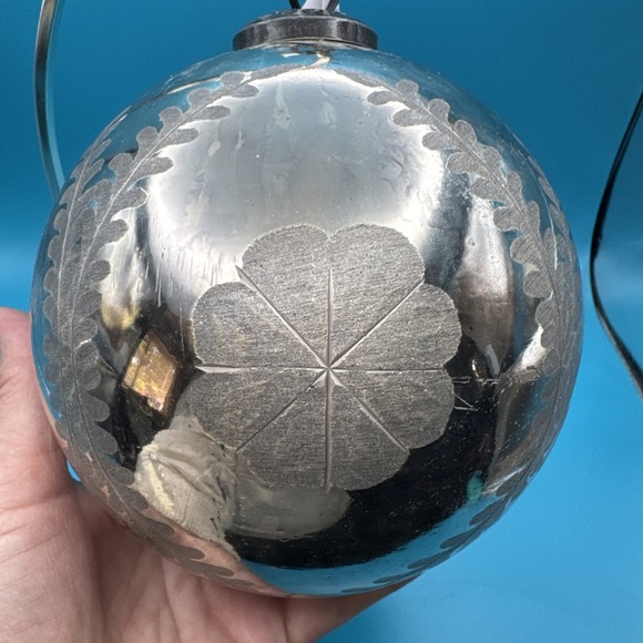 Pottery Barn Etched‎ Mercury Glass Ball Christmas Tree Ornament 6" Large New - Picture 2 of 6